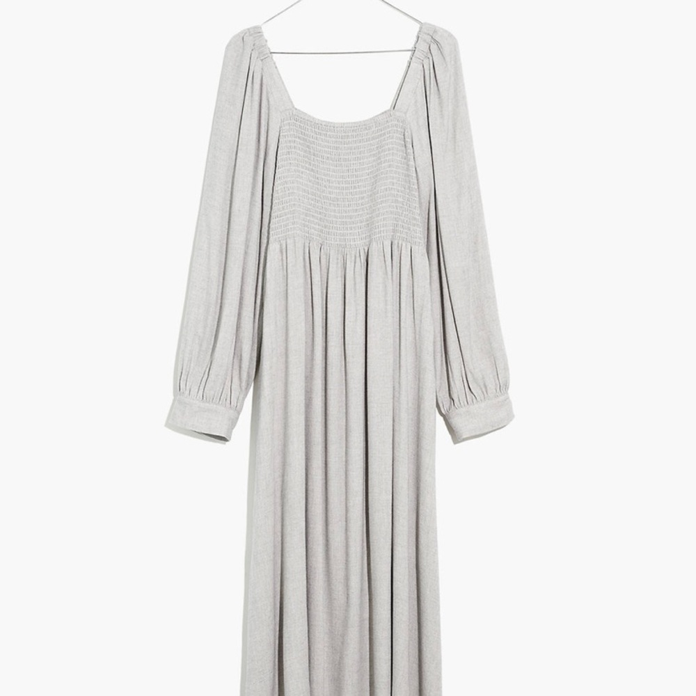 Madewell Lucie Long Sleeve Smocked Midi Dress in Wool Gauze size XS
